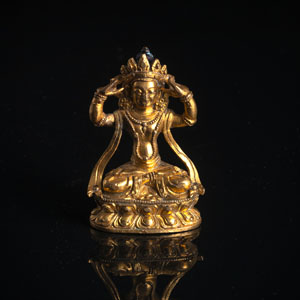 <b>Feuervergoldete Bronze eines Bodhisattva</b> <b>Feuervergoldete Bronze eines Bodhisattva</b>