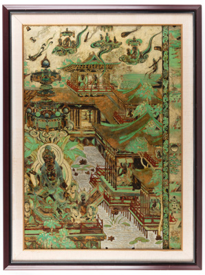<b>A LARGE LACQUER PAINTING DEPICTING THE BUDDHIST PARADISE AND DEITIES</b>