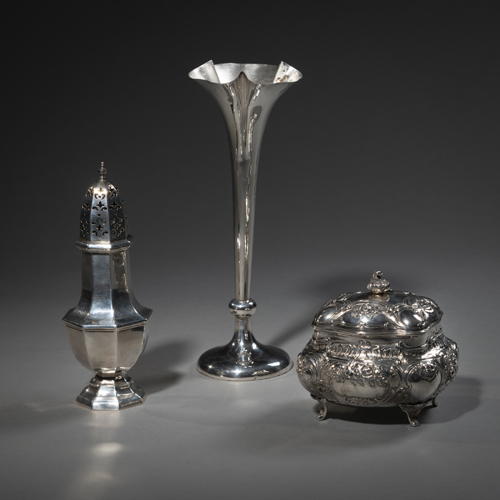 <b>SUGARBOWL, VASE AND CASTER</b>