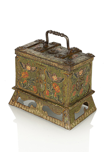 <b>A German polychrome painted wrought iron miniature chest</b>
