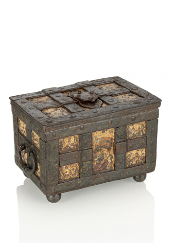 <b>A South German polychrome painted wrought iron miniature chest</b>