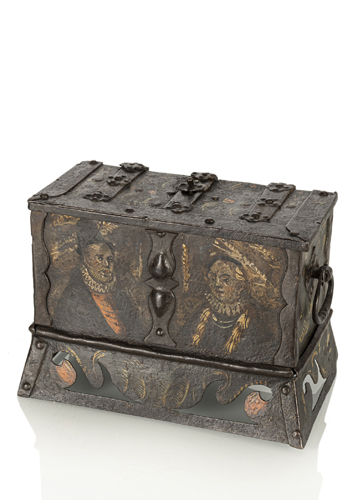 <b>A German polychrome decorated wrought iron miniature chest</b>