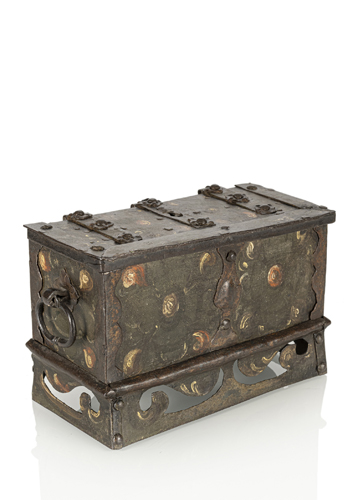 <b>A German polychrome painted wrought-iron miniature chest</b>