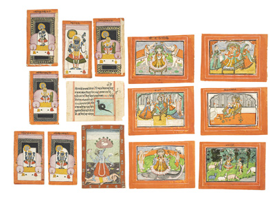 <b>Gruppe von vierzehn Miniaturen mit Darstellungen von Krishna u. a.</b>