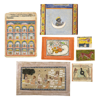 <b>A GROUP OF NINE ILLUSTRATED BOOK PAGES AND MINIATURE PAINTINGS</b>
