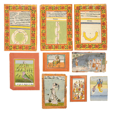 <b>A GROUP OF NINE MINIATURE PAINTINGS AND BOOK PAGES</b>