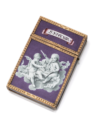 <b>A FINE GOLD AND ENAMEL NECESSAIRE WITH PUTTI</b>