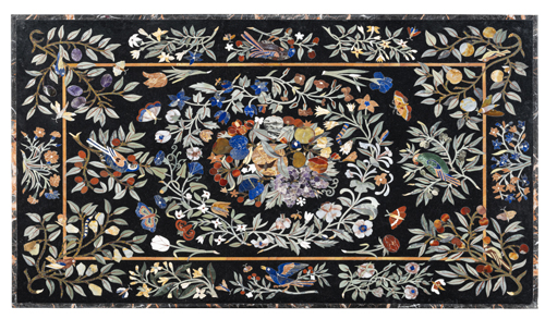 <b>Imposante Pietra Dura Tischplatte mit reichem Floraldekor</b>