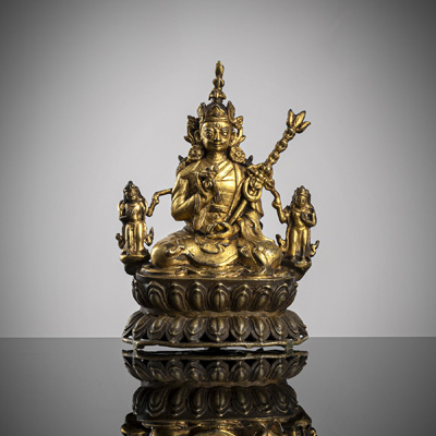 <b>Partiell feuervergoldete Bronze des Padmasambhava</b>