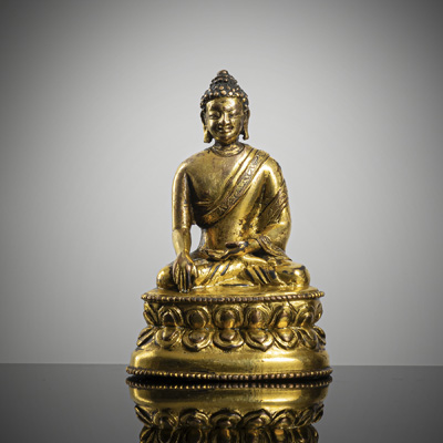 <b>Feuervergoldete Bronze des Buddha Shakyamuni auf einem Lotus</b>