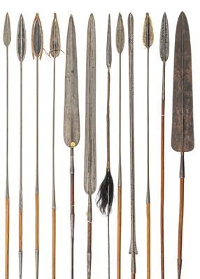 <b>A GROUP SPEARS WITH FORGED METAL SPEARHEADS</b>