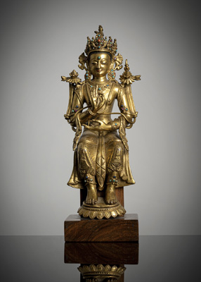<b>Feuervergoldete Bronze des sitzenden Maitreya</b>