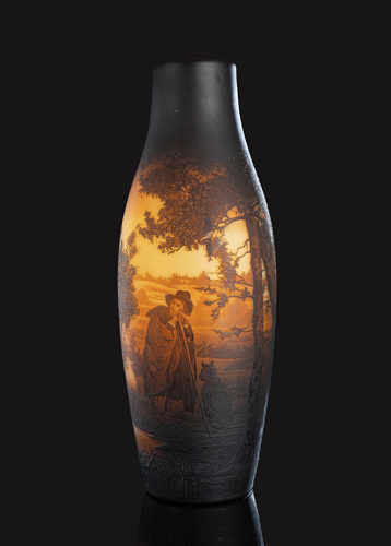 <b>Große D'Argental Vase mit Landschaft und Schafsherde, Schäfer und Hund</b>