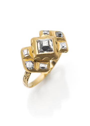 <b>A gothic style gold and diamond ring</b>