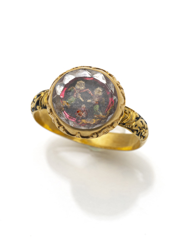 <b>A gold and enamel love ring</b>