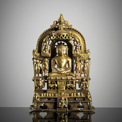 <b>Mit Silber eingelegter Altarschrein aus Bronze mit Darstellung des Jain Tirthankara</b>