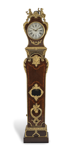 <b>A Regence ormolu mounted amaranth and bois satiné longcase clock</b>