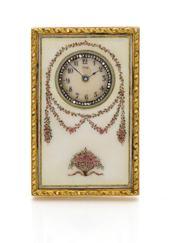 <b>A silver and enamel table clock Style Louis XVI</b>