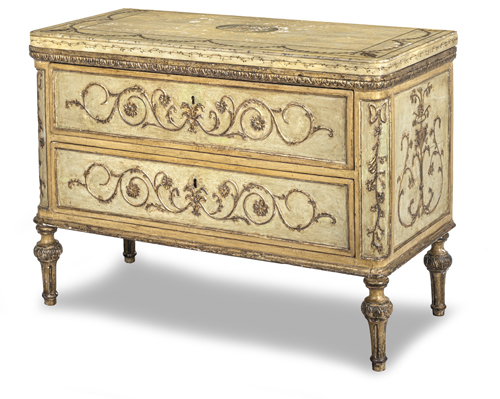 <b>An Italian cream-painted and parcel-gilt commode</b>
