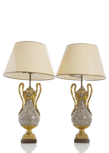 <b>A pair of French ormolu and granite table lamps</b>