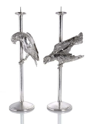 <b>A MAGNIFIENT PAIR OF SILVER PARROTS ON BRANCHES</b>