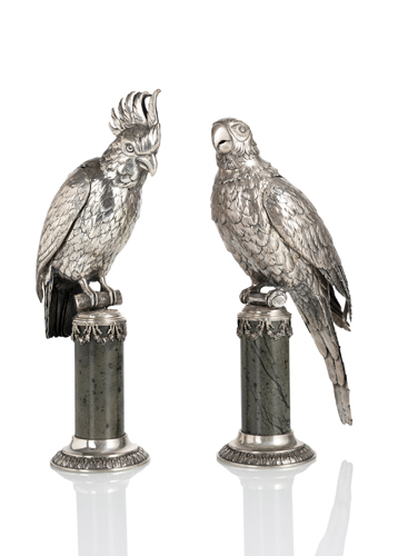<b>Paar Papageien-Figuren aus Silber</b>