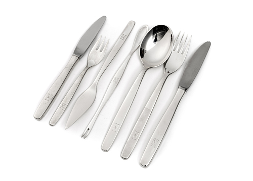 <b>A NUMEROUS GERMAN SILVER CUTLERY AND TWO PLACE PLATTERS</b>