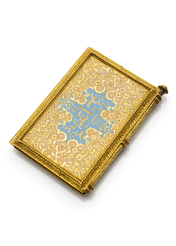 <b>A gold and enamel writing case and pen</b>