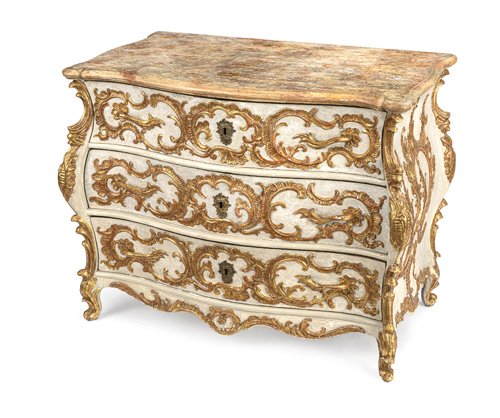 <b>A South German white painted and parcel-gilt commode</b>