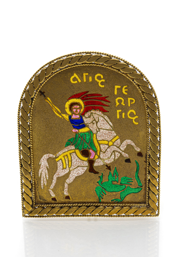 <b>A gold and enamel miniature icon with Saint George</b>
