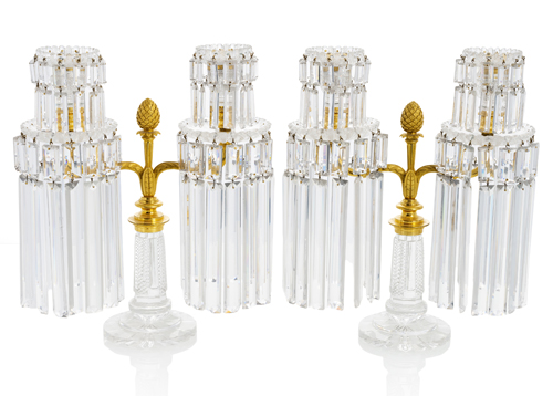 <b>A pair of crystal glas and ormolu twinlight girandoles</b>