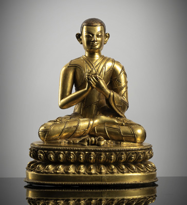 <b>Feuervergoldete Bronze eines sitzenden Lama</b>