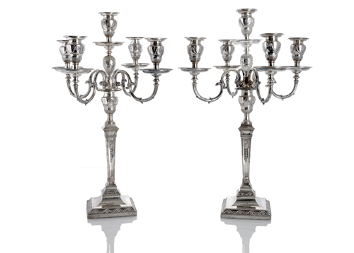 <b>A PAIR OF LARGE NEOCLASSICAL SILVER CANDELABRA</b>