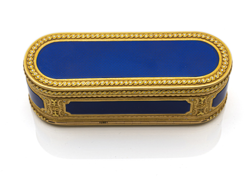 <b>A DOUBLE-OPENING GOLD AND ENAMEL SNUFF BOX</b>