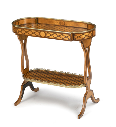 <b>A Louis XVI brass mounted amaranth and satinwood occasional table tricoteuse</b>