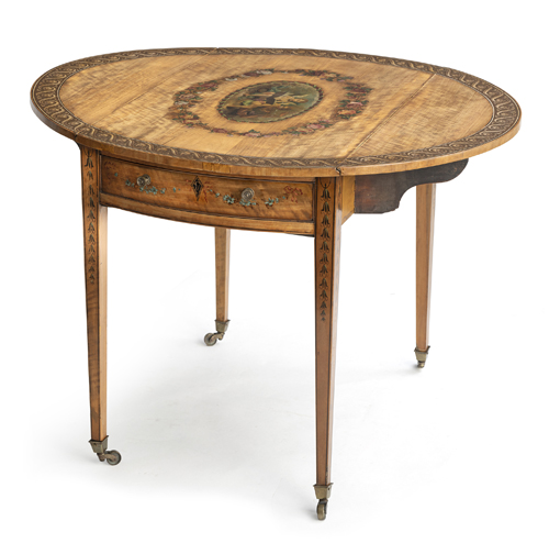 <b>An English polychrome painted satinwood pembroke table</b>