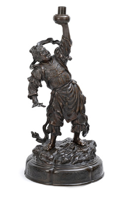 <b>Große Bronzeskulptur eines stehenden Wächters</b>