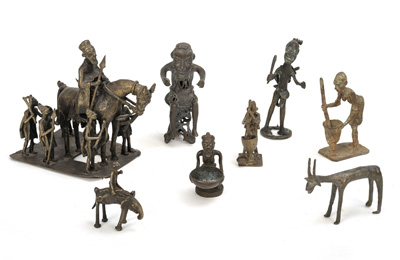 <b>A GROUP OF FIGURAL AND ANIMAL-SHAPED BRASS CASTING WORKS</b>