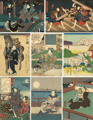 <b>Utagawa Hirosada (aktiv ca. 1820 - 1860), Utagawa Kunisada (Toyokuni III) (1786-1864),  Utagawa Yoshimori (1830 - 1884) und Utagawa Yoshitaki (1841 - 1899)</b>