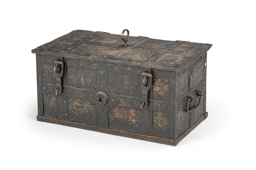 <b>A German wrought iron and polychrome decorated armada chest</b>