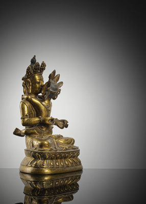 <b>Feuervergoldete Bronze des Vajardhara mit Gefährtin</b>