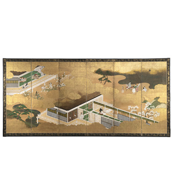 <b>A SIX-PANEL SCREEN WITH A SCENE FROM THE TALE OF GENJI</b>