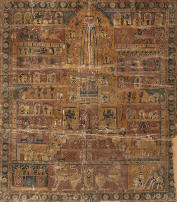 <b>A PAINTING ON COTTON DEPICTING A TEMPLE</b>