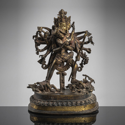 <b>Partiell feuervergoldete Bronze des Samvara</b>