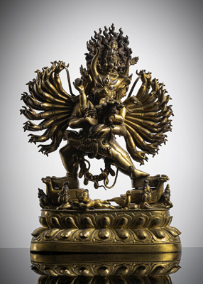 <b>Große feuervergoldete Bronze des Vajrabhairava</b>