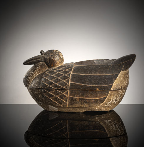 <b>A ceremonial lidded wood bowl in shape of a chicken</b> <b>A ceremonial lidded wood bowl in shape of a chicken</b>